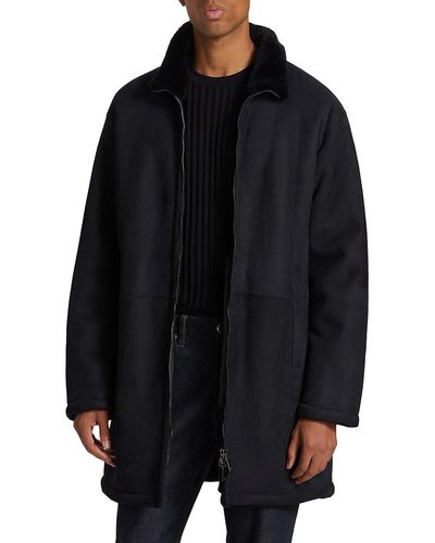 Giorgio Armani Shearling Zip Front Coat - Black