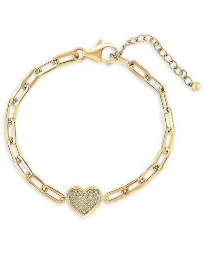 Effy ENY 14k Goldplated Sterling Silver & 0.2 Tcw Diamond Heart Chain Bracelet - Metallic