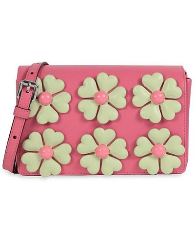 Moschino Floral Appliqué Leather Crossbody Bag - White