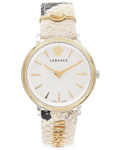 Versace Ipyg 38mm Stainless Steel & Leather Strap Watch - White