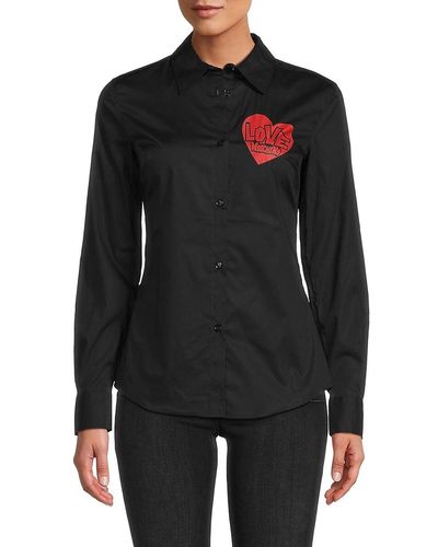 Love Moschino Heart Logo Button Down Shirt - Black