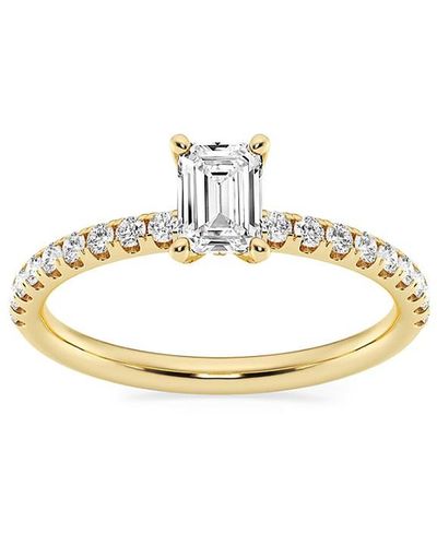 Saks Fifth Avenue Saks Fifth Avenue Build Your Own Collection 14k Yellow Gold & Lab Grown Emerald Cut Diamond Hidden Halo Engagement Ring - Metallic