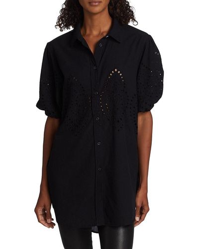 7 For All Mankind Eyelet Puff Sleeve Tunic Top - Black