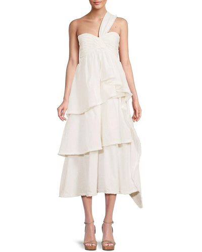 Cinq À Sept Sori One Shoulder Tiered Midi Dress - White