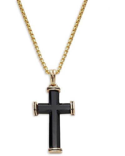 Effy 14k Yellow Gold & Black Onyx Cross-shaped Pendant Necklace - Metallic
