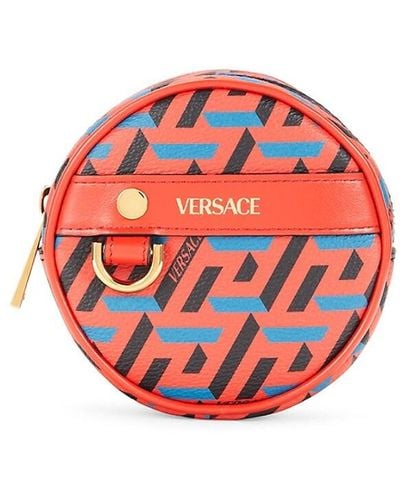 Versace Logo Monogram Leather Pouch - Red