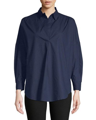 French Connection Rhodes Oversized Poplin Cotton Top - Blue