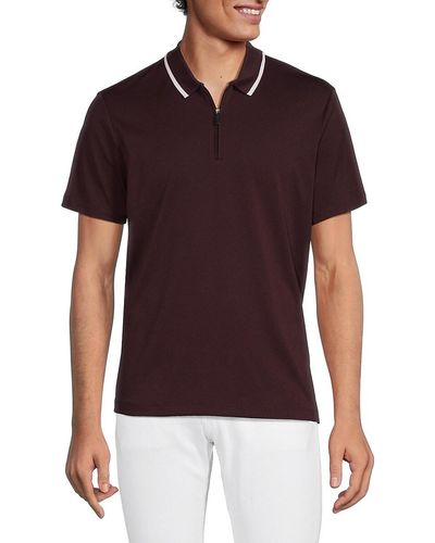 Perry Ellis Solid Zip Polo - Red