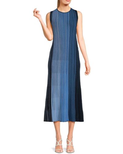 Akris Punto Striped Virgin Wool Ribbed Knit Dress - Blue