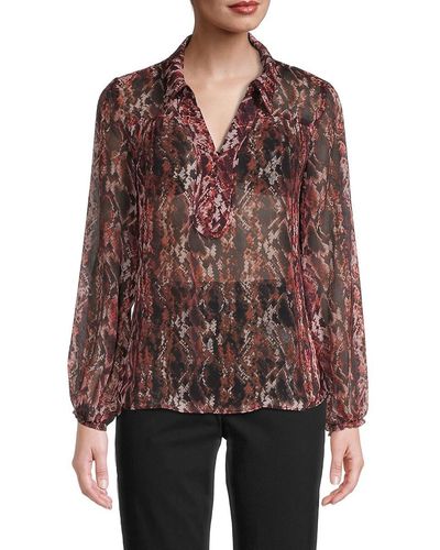 Democracy Snakeskin-print Point-collar Blouse - Red