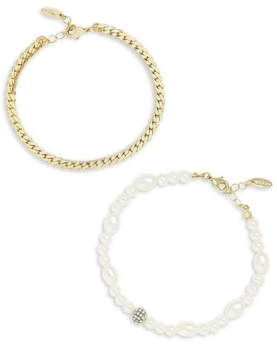 Ettika 18k Goldplated & Faux Pearl Anklet Set - White