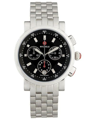 Michele 38mm Stainless Steel & Diamond Chronograph Bracelet Watch - Black