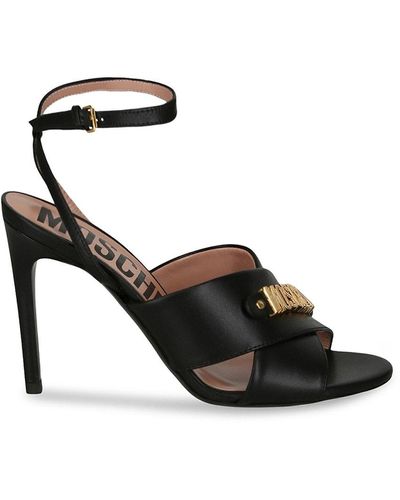 Moschino Logo Leather Heel Sandals - Black