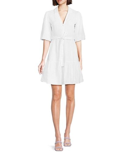Saks Fifth Avenue Belted 100% Linen Mini Dress - White