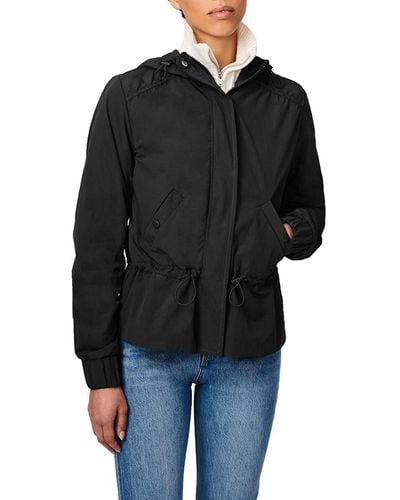 Bernardo Solid Peplum Hooded Rain Jacket - Black