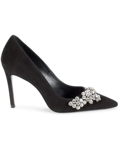 Stuart Weitzman Fleur Embellished Suede Court Shoes - Black