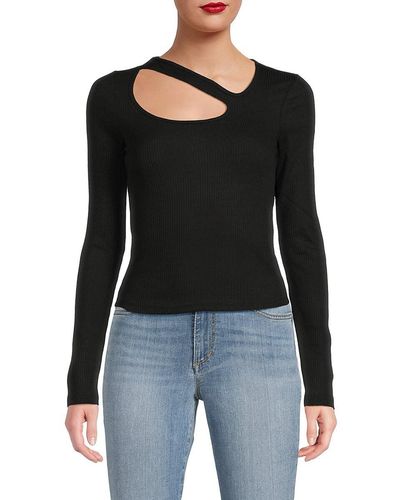 Noisy May Asymmetric Cutout Linen Blend Sweater - Black