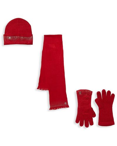 Calvin Klein 3-piece Embellished Beanie, Scarf & Gloves Set - Red