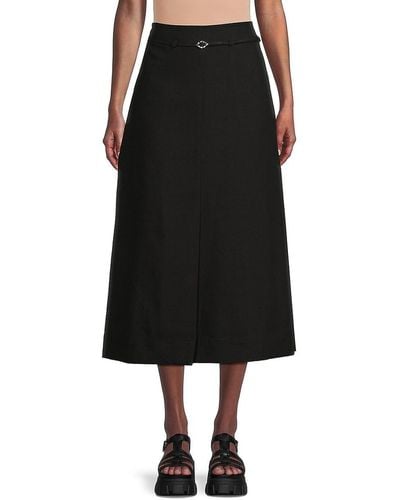Ganni Belted Midi Skirt - Black