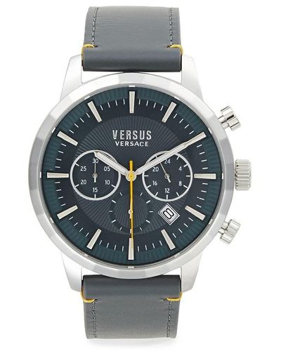Versus 46mm Stainless Steel & Leather Strap Chronograph Watch - Grey