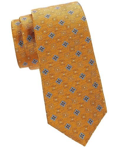 Kiton Pattern Silk Tie - Yellow