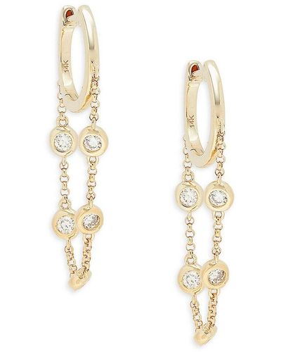 Saks Fifth Avenue 14k Yellow Gold & 0.356 Tcw Diamond Chain Drop Earrings - White