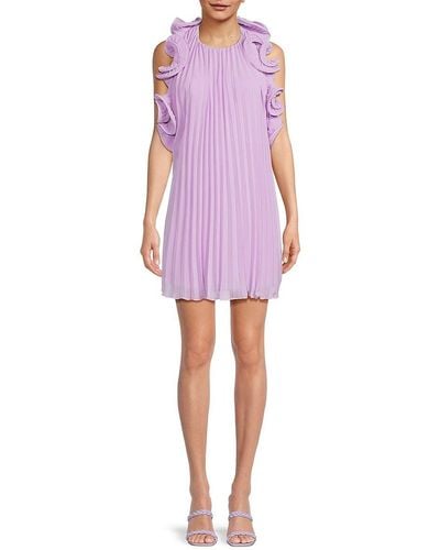AMUR Mimi Ruffle Pleated Mini A-line Dress - Purple