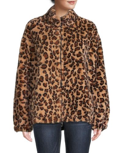 Adrienne Landau Faux Fur Leopard Print Jacket - Brown