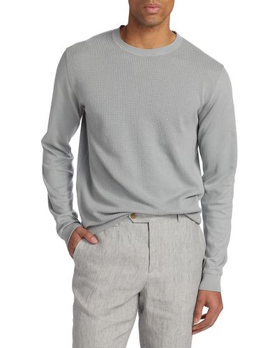 Saks Fifth Avenue Micro Grid Cotton Sweater - Gray