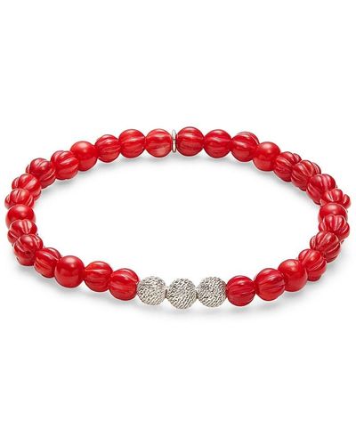 Tateossian Rhodium Plated Sterling Silver & Coral Beaded Bracelet - Red