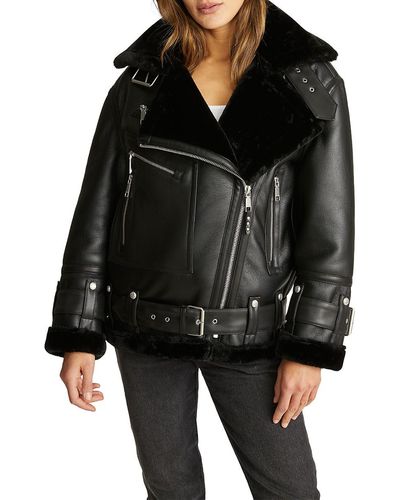 Rebecca Minkoff Faux Leather & Faux Fur Oversized Moto Jacket - Black