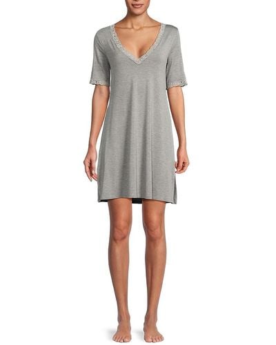 Natori Lace Trim Sleepwear Mini T-Shirt Dress - Grey