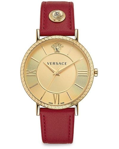 Versace V-eternal 42mm Ip Yellow Goldtone Stainless Steel & Leather Strap Watch - White