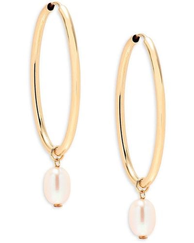Saks Fifth Avenue 14k Yellow Gold & 3-3.9mm Freshwater Pearl Hoop Earrings - White