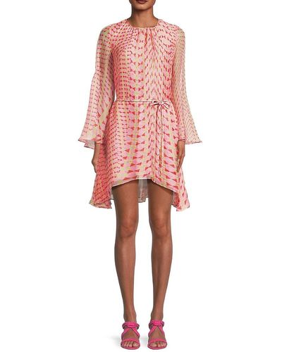 MISA Los Angles Petra Geometric Belted Dress - Pink