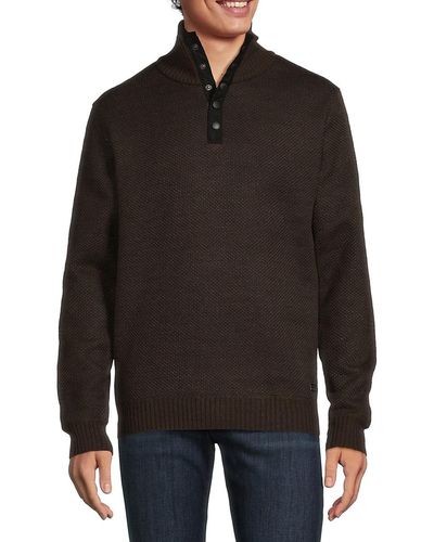 Buffalo David Bitton Weebery Slubbed Button Up Sweater - Black