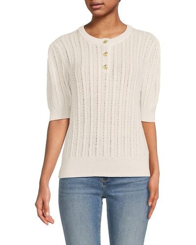 Derek Lam Shea Puff Sleeve Pointelle Sweater - White