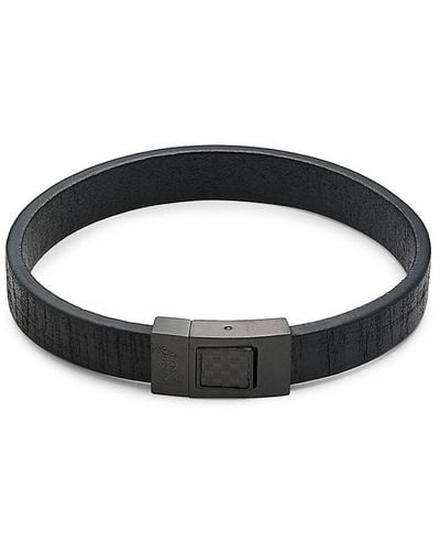Tateossian Black Ip Plated Stainless Steel & Leather Bracelet