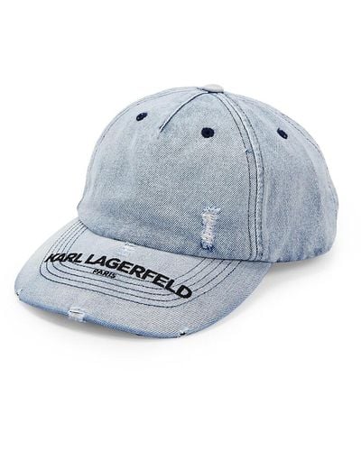 Karl Lagerfeld Distressed Denim Baseball Cap - Blue