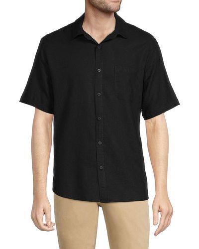 Saks Fifth Avenue Saks Fifth Avenue Linen Blend Short Sleeve Button Down Shirt - Black
