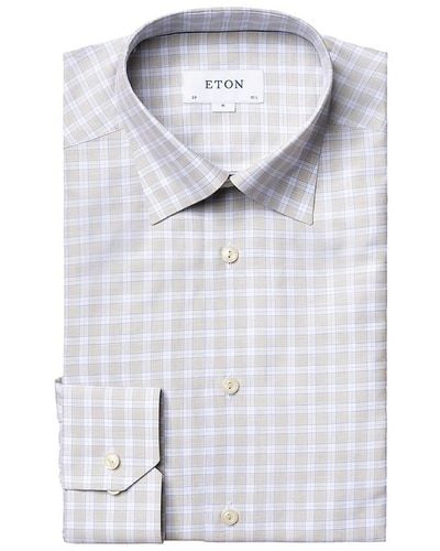 Eton Contemporary-fit Cotton & Linen Check Dress Shirt - Brown
