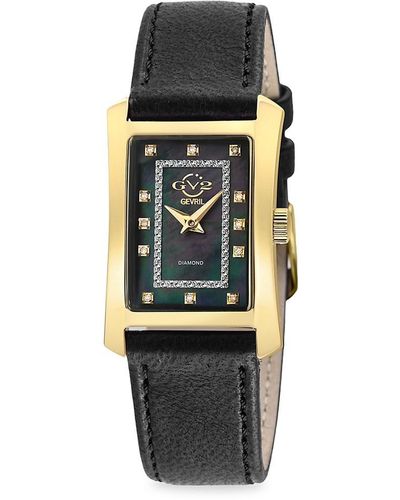 Gevril Luino 29mm Goldtone Stainless Steel, Diamond & Leather Strap Watch - Black