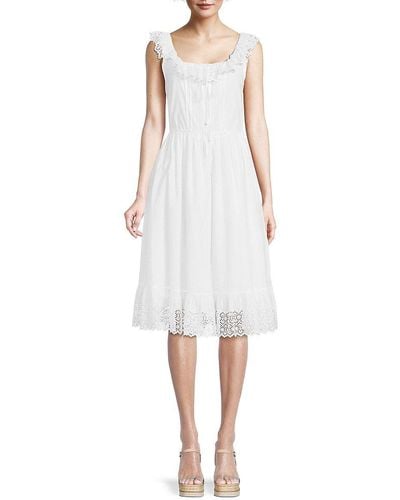 Celine Robe Prairie Lace Midi Dress - White