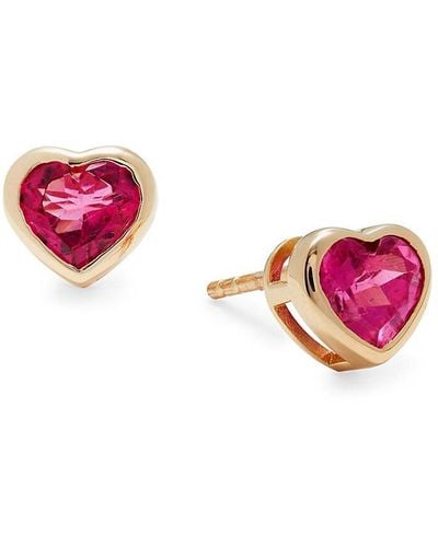 Saks Fifth Avenue 14K & Tourmaline Heart Stud Earrings - Pink