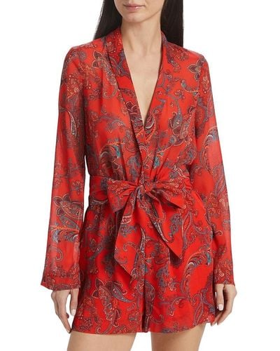 L'Agence Arabell Paisley Tie-waist Romper - Red