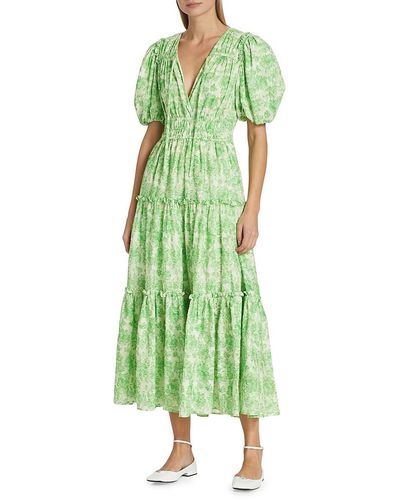 Derek Lam Philippa Puff Sleeve Maxi Dress - Green