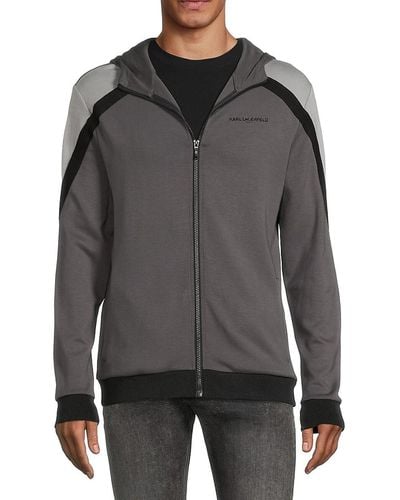Karl Lagerfeld Coolorblock Hooded Track Jacket - Gray