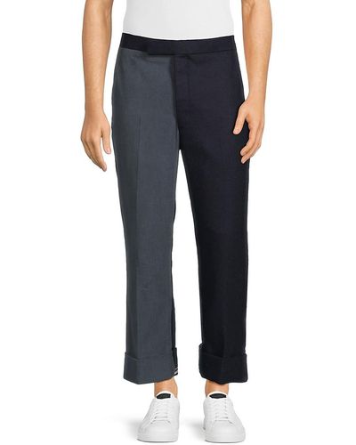 Thom Browne Colorblock Wool Flat Front Trousers - Blue