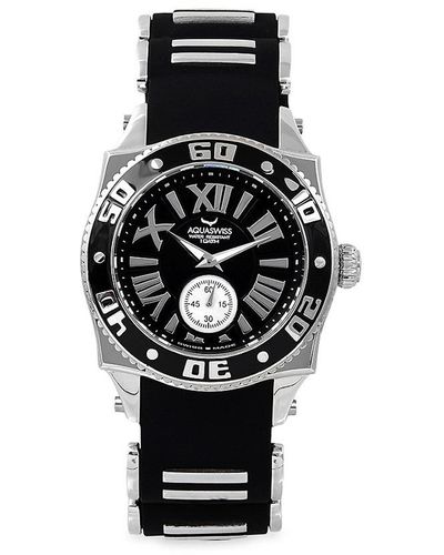 Aquaswiss 44mm Stainless Steel & Silicone Strap Watch - Black