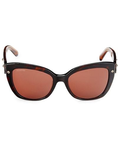 Swarovski 54mm Embellished Cat Eye Sunglasses - Brown